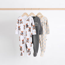 Load image into Gallery viewer, Bear Checkerboard Baby Sleepsuits 3 Pack