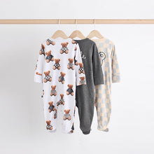 Load image into Gallery viewer, Bear Checkerboard Baby Sleepsuits 3 Pack