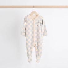 Load image into Gallery viewer, Bear Checkerboard Baby Sleepsuits 3 Pack