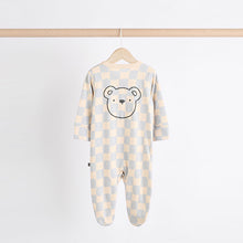 Load image into Gallery viewer, Bear Checkerboard Baby Sleepsuits 3 Pack