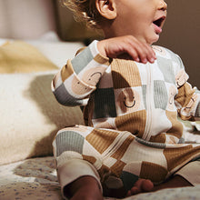 Load image into Gallery viewer, Neutral Checkerboard Baby Footless Zipped 100% Cotton Sleepsuits 3 Pack (0mths-2yrs)