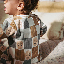 Load image into Gallery viewer, Neutral Checkerboard Baby Footless Zipped 100% Cotton Sleepsuits 3 Pack (0mths-2yrs)