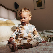 Load image into Gallery viewer, Neutral Checkerboard Baby Footless Zipped 100% Cotton Sleepsuits 3 Pack (0mths-2yrs)