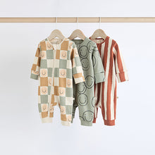 Load image into Gallery viewer, Neutral Checkerboard Baby Footless Zipped 100% Cotton Sleepsuits 3 Pack (0mths-2yrs)
