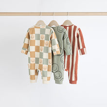Load image into Gallery viewer, Neutral Checkerboard Baby Footless Zipped 100% Cotton Sleepsuits 3 Pack (0mths-2yrs)