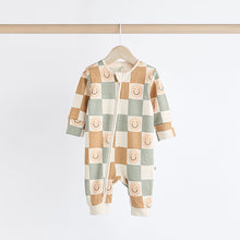 Load image into Gallery viewer, Neutral Checkerboard Baby Footless Zipped 100% Cotton Sleepsuits 3 Pack (0mths-2yrs)