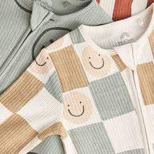Load image into Gallery viewer, Neutral Checkerboard Baby Footless Zipped 100% Cotton Sleepsuits 3 Pack (0mths-2yrs)