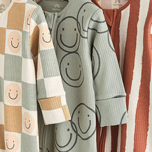 Load image into Gallery viewer, Neutral Checkerboard Baby Footless Zipped 100% Cotton Sleepsuits 3 Pack (0mths-2yrs)