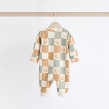 Load image into Gallery viewer, Neutral Checkerboard Baby Footless Zipped 100% Cotton Sleepsuits 3 Pack (0mths-2yrs)