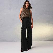 Load image into Gallery viewer, Black Elastic Back Wide Leg Trousers