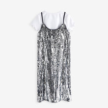 Load image into Gallery viewer, Silver Sequin Slip Dress and T-Shirt Set (3-12yrs)