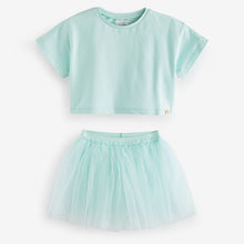 Load image into Gallery viewer, Aqua Blue T-Shirt and Skirt Set