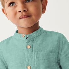 Load image into Gallery viewer, Green Grandad Collar Linen Mix Shirt (3mths-5-6yrs)