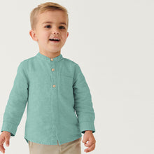 Load image into Gallery viewer, Green Grandad Collar Linen Mix Shirt (3mths-5-6yrs)
