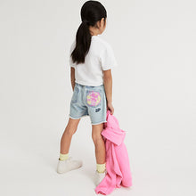 Load image into Gallery viewer, Light Blue Denim Smileyworld Regular Length 100% Cotton Frayed Edge Denim Shorts