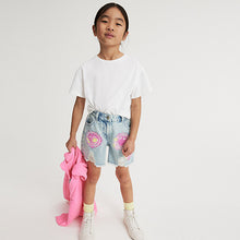 Load image into Gallery viewer, Light Blue Denim Smileyworld Regular Length 100% Cotton Frayed Edge Denim Shorts