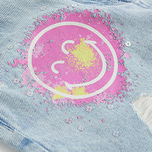 Load image into Gallery viewer, Light Blue Denim Smileyworld Regular Length 100% Cotton Frayed Edge Denim Shorts