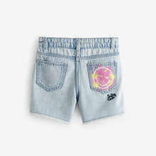 Load image into Gallery viewer, Light Blue Denim Smileyworld Regular Length 100% Cotton Frayed Edge Denim Shorts