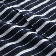 Load image into Gallery viewer, Ecru White/Navy Blue Ribbed Button Detail Long Sleeve Henley Top