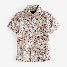Load image into Gallery viewer, Pink Floral Short Sleeve Shirt And Bow Tie Set (3mths-5-6yrs)