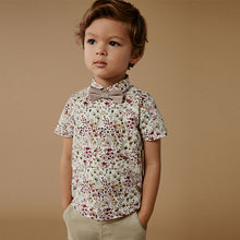 Load image into Gallery viewer, Pink Floral Short Sleeve Shirt And Bow Tie Set (3mths-5-6yrs)