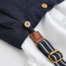 Load image into Gallery viewer, Navy Blue Baby 100% Cotton Shirt Trousers and Braces Set 4 Piece (0mths-18mths)