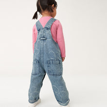 Load image into Gallery viewer, Mid Blue Denim Flower Dungarees (3mths-5-6yrs)