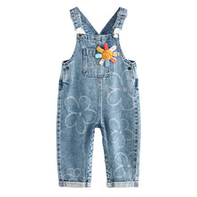 Load image into Gallery viewer, Mid Blue Denim Flower Dungarees (3mths-5-6yrs)