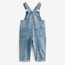 Load image into Gallery viewer, Mid Blue Denim Flower Dungarees (3mths-5-6yrs)