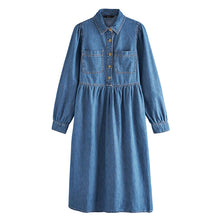 Load image into Gallery viewer, Mid Blue Denim Smock Midi Dress