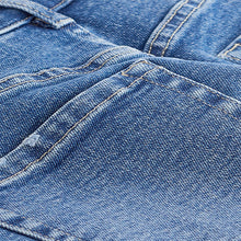 Load image into Gallery viewer, Mid Blue Super Soft Raw Hem Denim Shorts