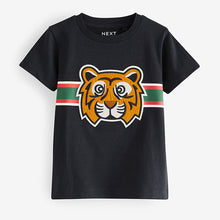 Load image into Gallery viewer, Black Appliqué Character Short Sleeve T-Shirt (3mths-5-6yrs)