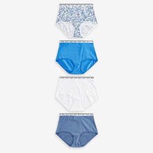Load image into Gallery viewer, White/Light Blue Full Brief Cotton Rich Logo Knickers 4 Pack