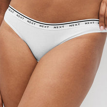 Load image into Gallery viewer, White/Light Blue Thong Cotton Rich Logo Knickers 4 Pack