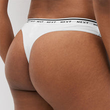 Load image into Gallery viewer, White/Light Blue Thong Cotton Rich Logo Knickers 4 Pack