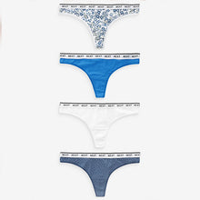 Load image into Gallery viewer, White/Light Blue Thong Cotton Rich Logo Knickers 4 Pack