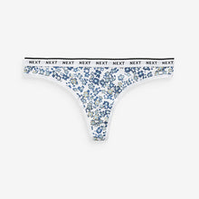 Load image into Gallery viewer, White/Light Blue Thong Cotton Rich Logo Knickers 4 Pack