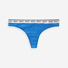 Load image into Gallery viewer, White/Light Blue Thong Cotton Rich Logo Knickers 4 Pack