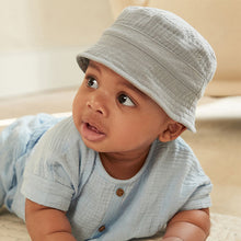 Load image into Gallery viewer, Brown/Blue Baby Bucket Hats 2 Pack