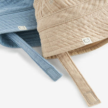 Load image into Gallery viewer, Brown/Blue Baby Bucket Hats 2 Pack