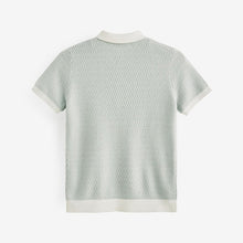 Load image into Gallery viewer, Blue 100% Cotton Short Sleeve Geo Pattern Polo Shirt