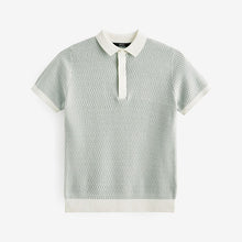 Load image into Gallery viewer, Blue 100% Cotton Short Sleeve Geo Pattern Polo Shirt