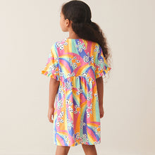 Load image into Gallery viewer, Rainbow Flower Short Sleeve Cotton Jersey Dress (3-12yrs)