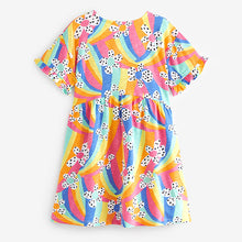 Load image into Gallery viewer, Rainbow Flower Short Sleeve Cotton Jersey Dress (3-12yrs)