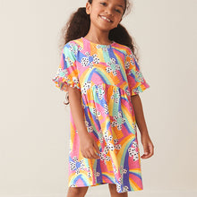 Load image into Gallery viewer, Rainbow Flower Short Sleeve Cotton Jersey Dress (3-12yrs)