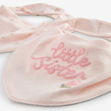 Load image into Gallery viewer, Pink Little Sister Baby Dribble Bibs 2 Pack