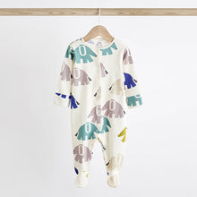 Load image into Gallery viewer, Blue Elephant Print Baby Sleepsuit 4 Pack (0mths-12-18mt)