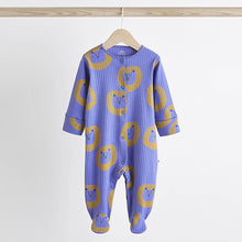 Load image into Gallery viewer, Blue Elephant Print Baby Sleepsuit 4 Pack (0mths-12-18mt)