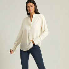 Load image into Gallery viewer, Ecru Cream Long Sleeve Overhead V-Neck Relaxed Fit Blouse