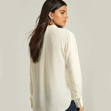 Load image into Gallery viewer, Ecru Cream Long Sleeve Overhead V-Neck Relaxed Fit Blouse